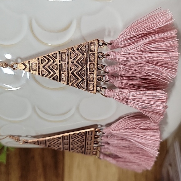 Zara Jewelry - COPPER BLUSH TRIBAL TASSEL EARRINGS
